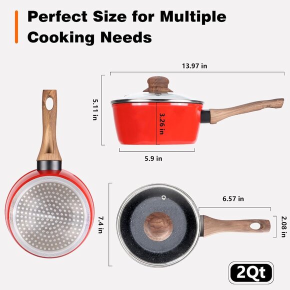 Vermonga Non-Stick Saucepan with Lid, 2QT Small Pot with Granite Coating, Chef's - Picture 8 of 8